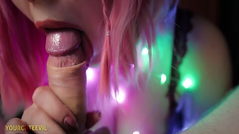 Pretty Asian Girl With Pink Hair Sucks Dick Juicy In Close-up Pov