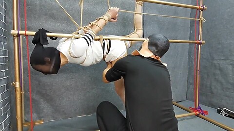 Chinese Lady Tied On Rack And Nylon Hooded