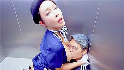 Chinese Flight Attendant Milf Elevator Sex Uncensored